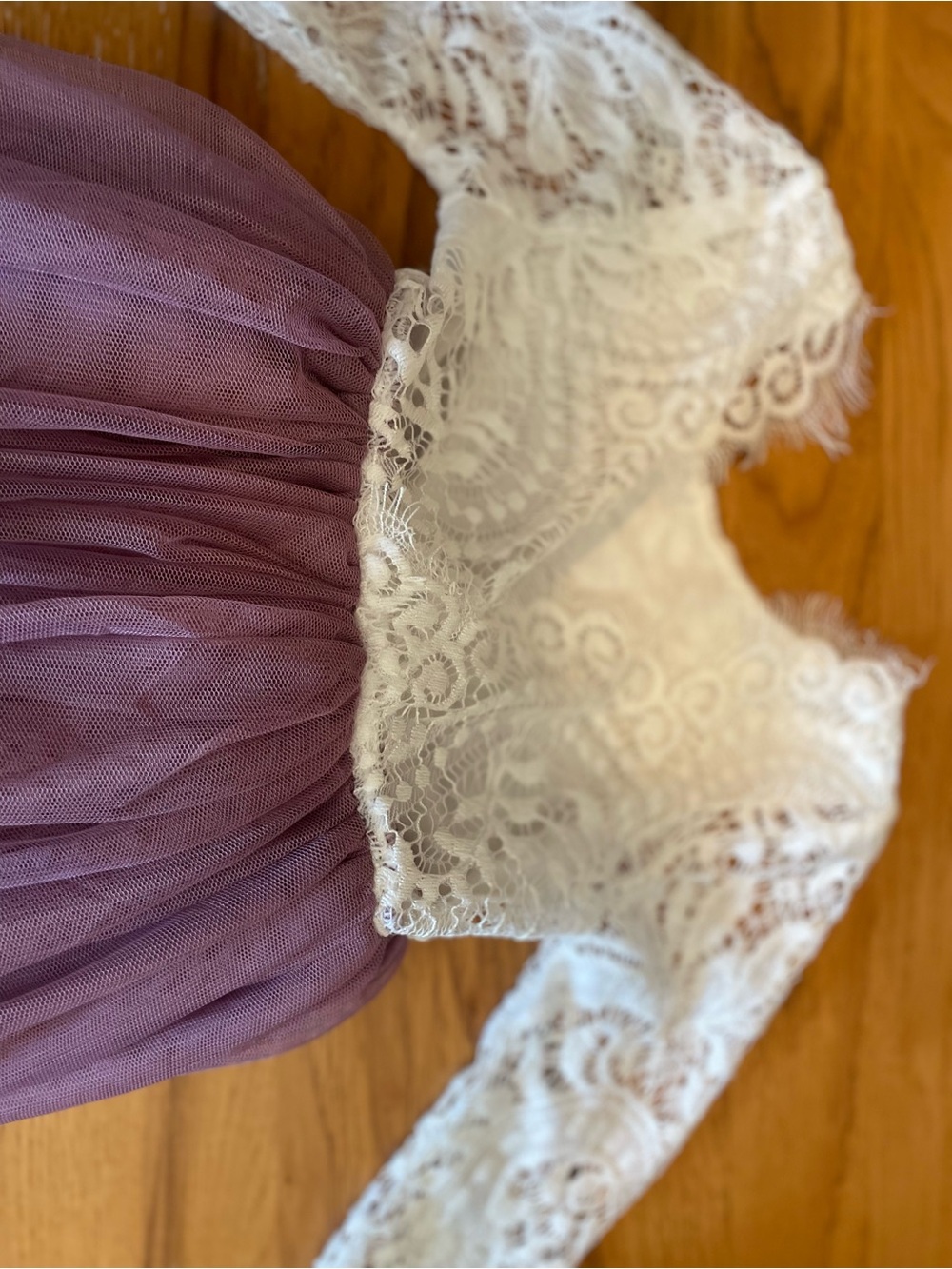 Girls' Lace Bodice Tulle Skirt Formal Dress - White & Dusty Purple - Picture 2 of 8